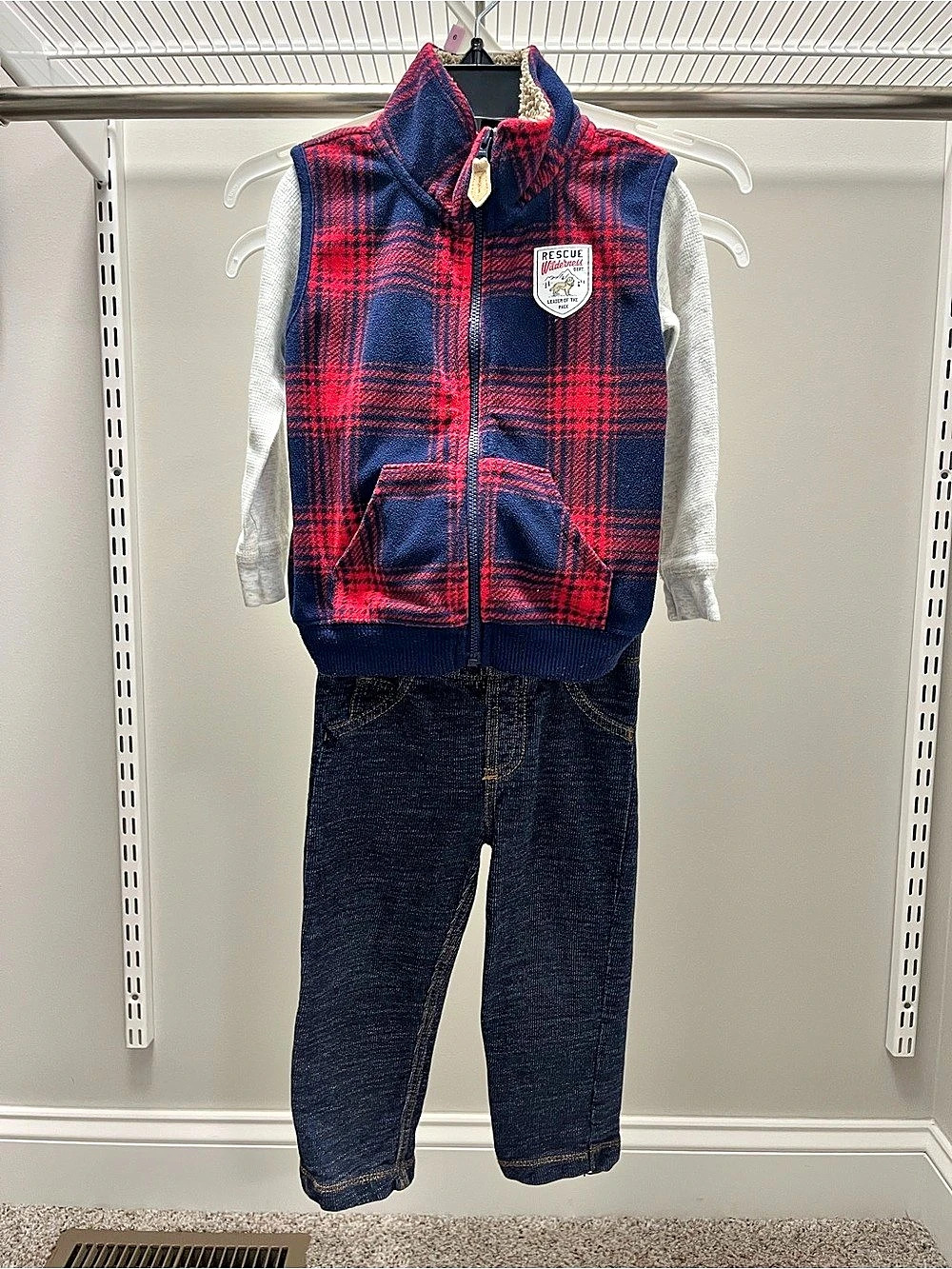 Carter's Rescue Wilderness Plaid Fleece Vest, Pants, and Bodysuit Baby 24M Set